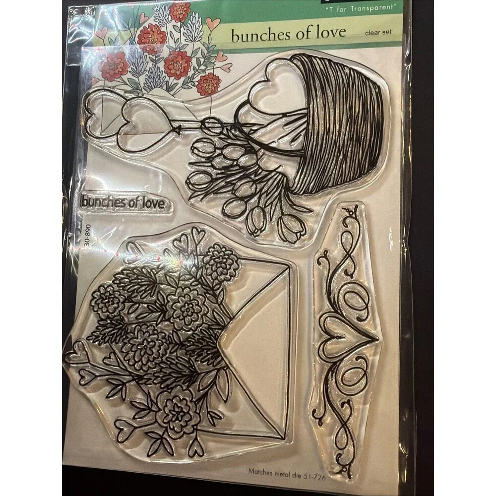 NEW PENNY BLACK STAMP Bunches of Love envelope heart floral flowers balloons